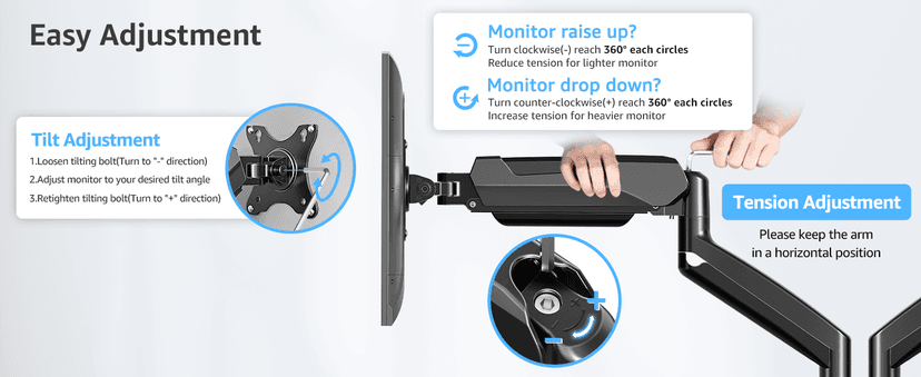 MOUNTUP Dual Monitor Stand for Desk, Monitor Arms for 2 Monitors 32 27 24 22 Inches, Height Adjustable Double Monitor Mount, VESA Mount with C-Clamp & Grommet Base, Holds 4.4-17.6lbs