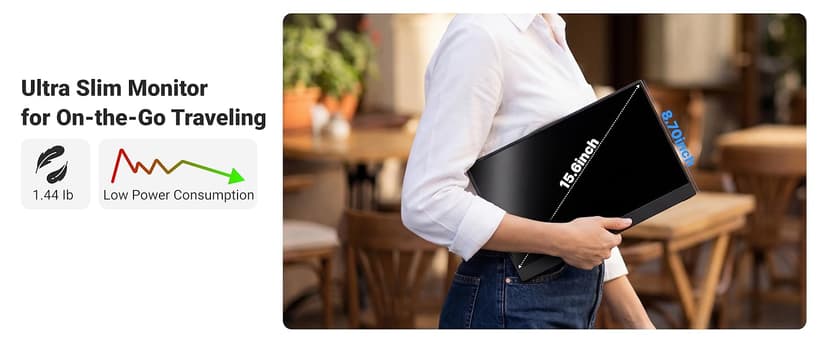 Ingnok Portable Monitor, Ultra Slim 15.6 Inch FHD IPS Laptop Screen Extender with Adjustable Stand, USB C Compatible, Ideal for Travel and Office