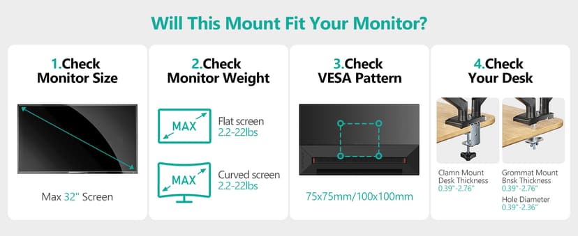 WALI Dual Monitor Stand for 13-32 inch Computer Screens, Dual Monitor Arms for 2 Monitors Holds up to 22 lbs, Height Adjustable Dual Monitors Mount, VESA 75x75/100x100mm (GSMP002N), Black