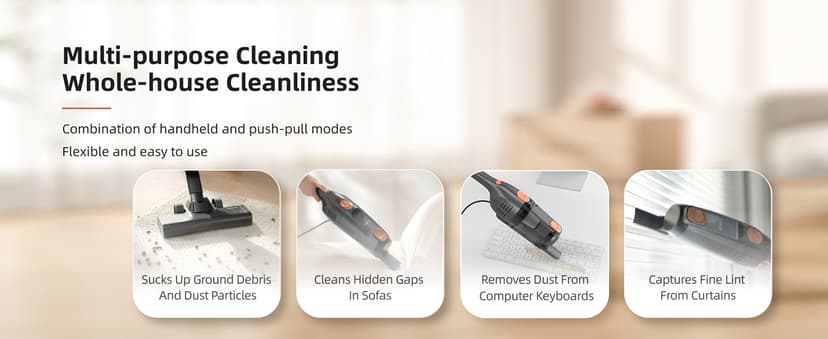 Candy Corded Stick Vacuum Cleaner, Powerful Suction Handheld Vacuum with One-Click Dust Disposal, 3-in-1 Use for Hard Floor, Ceramic Tile, 0.8 Liters Capacity, Easy Clean