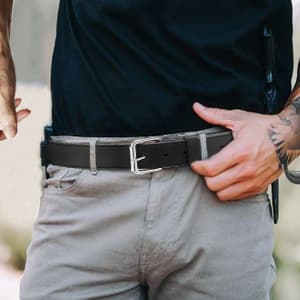 POYOLEE Concealed Carry CCW Leather Gun Belt | Top Grain Leather Belt for Gun Carry | Mens Heavy Duty EDC Belt 1 1/2-Inch