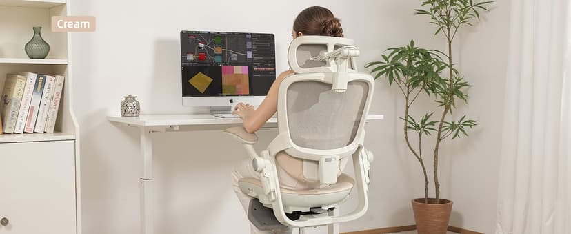 CabLady S2 Petite Office Chair for Women & Small Frames - 330lb Capacity, 4D Adjustable Lumbar/Headrest, Flip-Up Arms & Footrest, Ergonomic Desk Chair