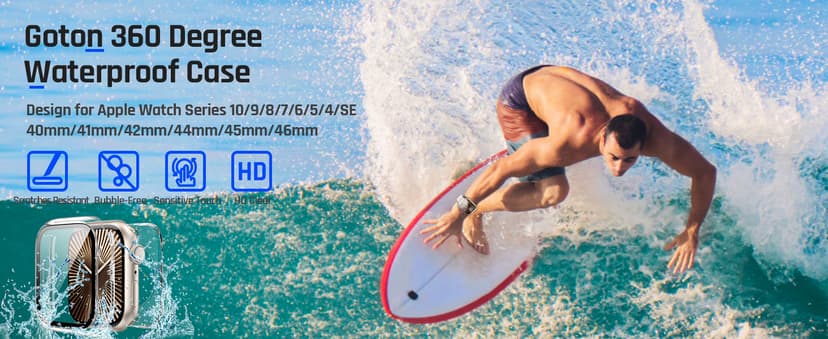 Goton 2 in 1 Waterproof Case Compatible for Apple Watch Series 11/10 Screen Protector 46mm, 360 Protective Glass Face Cover Hard PC Bumper + Back Frame for iWatch Accessories 46 mm