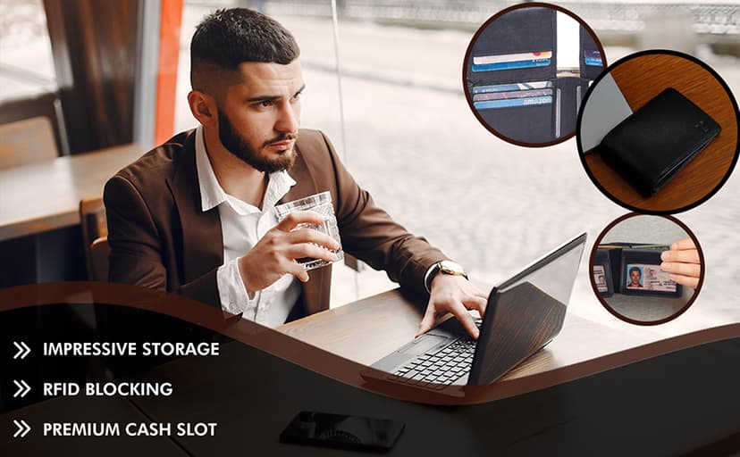 Cochoa Mens Wallet Real Leather Bifold RFID Blocking High Capacity Card Case with 2 ID Window in Gift Box (Crazy Horse, Moss)