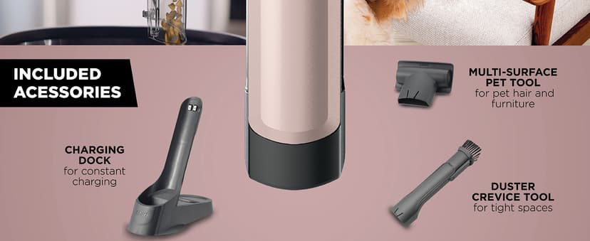 Shark WANDVAC Cordless Hand Vac, Lightweight, Portable at 1.4 lbs., Powerful Suction, Charging Dock, One-Touch Empty for Car & Home, Multi-Surface Pet Tool & Duster Crevice Tool, Rose Gold, WV201RGBRN