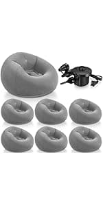 Realspring 6 9 12 Pcs Inflatable Bean Bag Chairs for Adults with Electric Air Pump, Blow up Couch Folding Portable Inflatable Couch Lazy Sofa for Outdoor Movie Night Camping(Gray,6 Pcs)