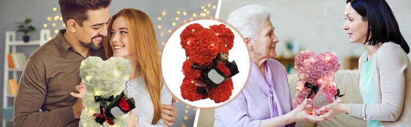 Romantic Valentine's Day Gift For Her Artificial Flower Rose Teddy Bear With Preserved Flowers Bouquet And Blind Box Pearl Necklace Birthday Gift For Wife Girlfriend Mom Women Mothers Day Home Decor