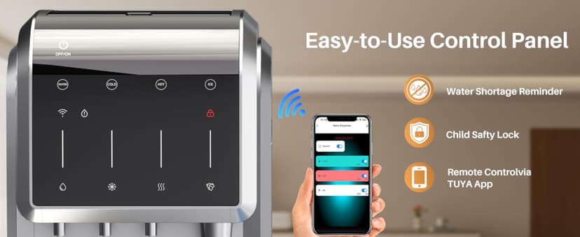 EXCELPURE 5-in-1 Bottom Loading Water Dispenser with Ice Maker, 3 Temperatures Settings - Hot, Cold and Room Water Cooler for 5 Gallon Bottle, Child Safety Lock, 35lbs/24H, WiFi, Stainless Steel