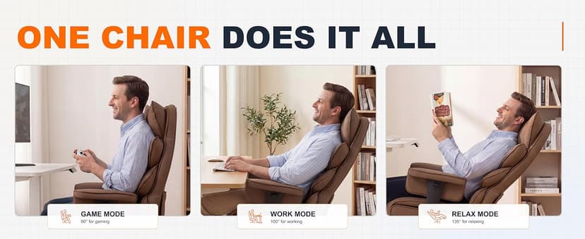Dowinx Big and Tall Office Chair with Pocket Spring Cushion,High Back Computer Gaming Chairs with Adjustable Armrests,Executive Desk Chairs with Lumbar Support and Footrest,PU Leather-Brown