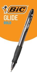 BIC Glide Bold Black Ballpoint Pens, Bold Point (1.6mm), 4-Count Pack, Retractable Ballpoint Pens With Comfortable Full Grip