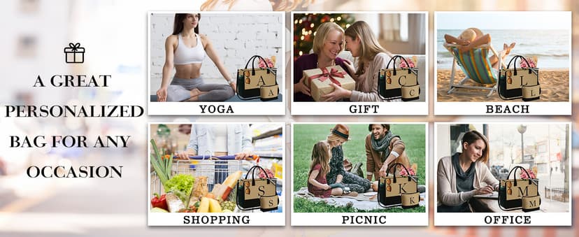 YOOLIFE Personalized Gifts for Women - Initial Jute Tote Bag & Makeup Bag, Birthday Gifts for Women Mom Wife Teacher Friend