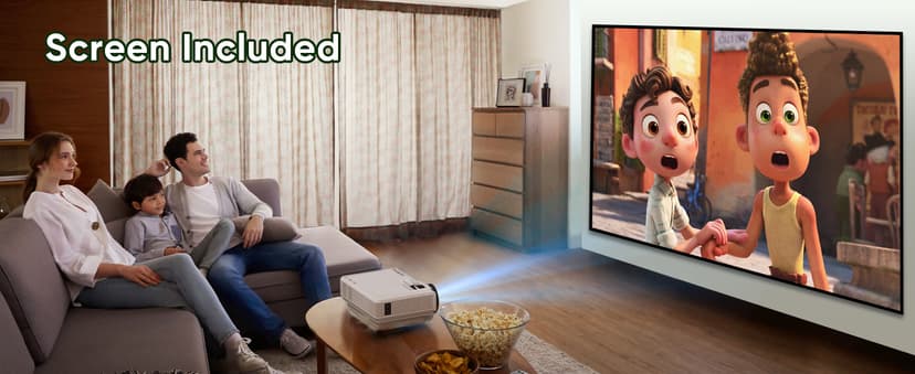 Projector with Two-way Bluetooth, Mini Projector with Projector Screen, Full HD 1080P Portable Video Projector, Home Movie Projector Compatible with HDMI/USB/Smartphone