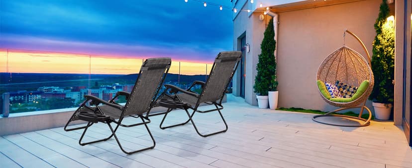 Nazhura Set of 2 Relaxing Recliners Patio Chairs Adjustable Steel Mesh Zero Gravity Lounge Chair Beach Chairs with Pillow and Cup Holder(Grey)