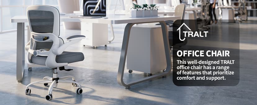 TRALT Office Chair - Ergonomic Desk Chair with Adjustable Lumbar Support, Mesh Computer Chair, Executive Chairs for Home Office Comfortable Lumbar Support (White)