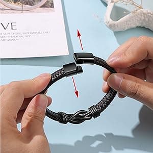 𝗞𝗻𝗼𝘁 𝗕𝗿𝗮𝗰𝗲𝗹𝗲𝘁 𝗚𝗶𝗳𝘁𝘀 𝗳𝗼𝗿 𝗠𝗲𝗻 Brown Braided Leather Stainless Steel Infinity Bracelets Lettering Love You Forever Gifts for Son Grandson Husband Boyfriend Brother Always Linked Together