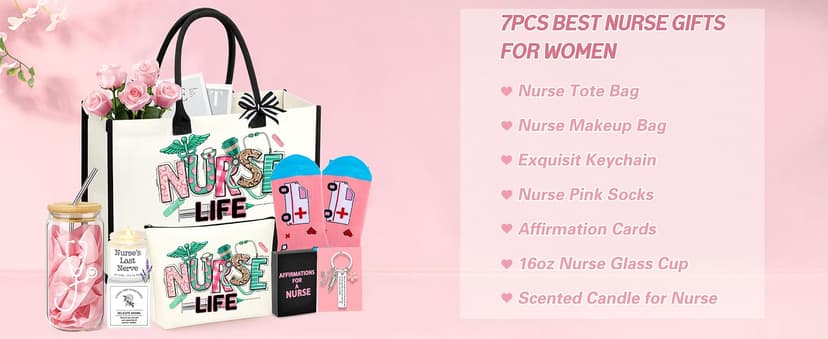 Nurses Week Gifts Birthday Gift for Nurses Gifts, Nursing Student with Canvas Bag Socks Affirmations Cards 16 Oz Can Glass DOGMEM Nurse Gifts Nurse Appreciation Gift Set for Women B0CY2C791K