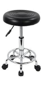 KKTONER PU Leather Modern Rolling Stool with Low Back Height Adjustable Work Salon Drafting Swivel Task Chair with Footrest (White)