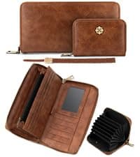 XINNSTAR Small Wallet for Women, Genuine Leather RFID Blocking Credit Card Holder Slim Compact Coin Purse Women's Wallets with ID Window 8 Card Slots