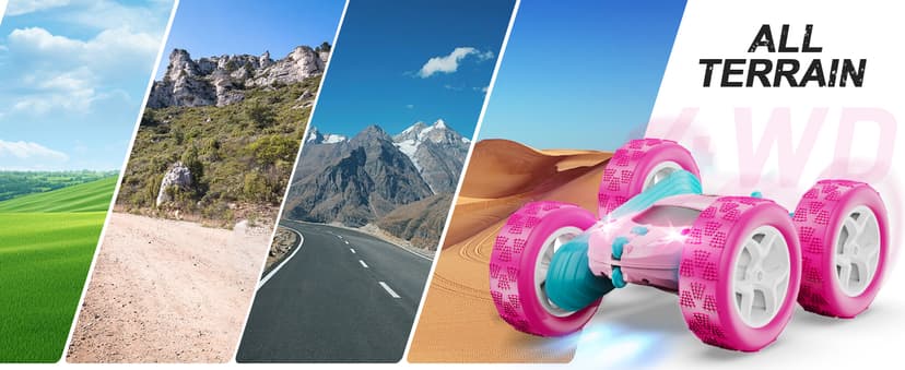 RC Cars, Pink Remote Control Car for Girls, 2.4 GHZ Double Sided RC Stunt Car 360° Rotating Remote Control Crawler with Headlights Car Toys for 6 7 8 9 10 11 12 Girls Birthday Gift Grandkids