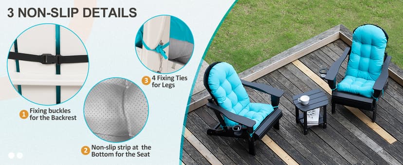 nalone 2 Pack Adirondack Cushion Rocking Chair Cushions High Back Adirondack Chair Cushion with Ties Patio Cushions for Outdoor Furniture (2 Pack, Blue)