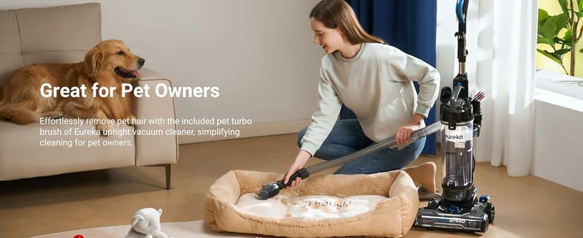 Eureka PowerSpeed Lightweight Upright Vacuum Cleaner for Carpet and Hard Floor, Powerful Bagless Upright Vacuum Cleaner for Home Pets, NEU181A, Blue