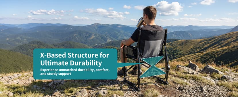 OLIXIS Outdoor Folding Rocking Chair for Adults, Portable Camping Lawn Chair with Mesh Back, Waterproof Armrests & Sturdy Frame, Foldable Seat for Patio, Beach, Camping, Black