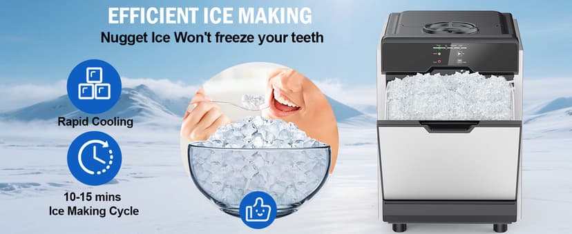 Nugget Ice Maker, 80 LBS/Day with 15 LBS Storage Bin, Freestanding Undercounter Ice Maker Machine Stainless Steel, Soft Chewable Pellet Ice Machine for Home Bar Kitchen Office, Self-Cleaning