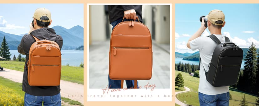 Divvia Camera Backpack Classic PU Leather with 15 Inch Laptop Compartment, Professional Camera Bag for Photographers for DSLR Large 20L