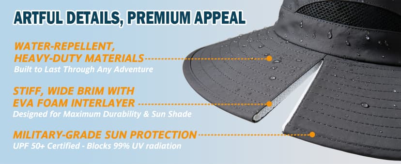 EINSKEY Wide Brim Sun Hat, UPF 50+ UV Protection Waterproof Packable Bucket Hat for Men & Women, Fishing Hiking Beach Garden