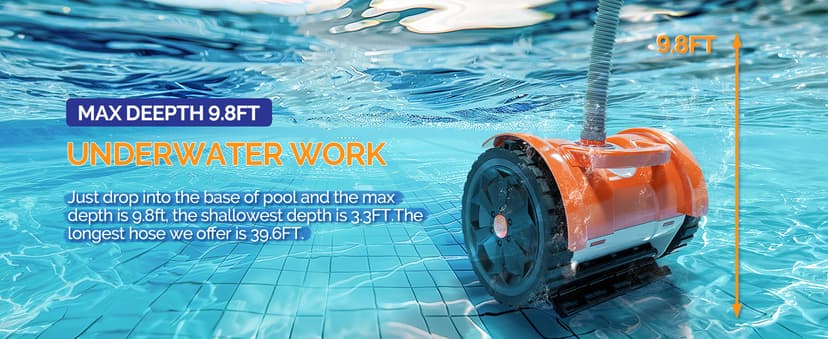 (2025 Upgrade) VINGLI Pool Vacuum Cleaner, Suction Side Wall-Climbing Sweeper for Ground&Inground Pools, Automatic Pool Vacuum with 39.6ft Tangle-Free Hose (Rich Orange&Gray)