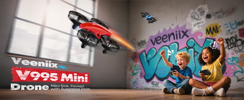 Veeniix V995 Red Mini Drone for Kids and Beginners,Indoor RC Quadcopter Plane with 3D Flips, 360° Rotation, Circle Fly, Auto Hover, Headless Mode, 21Mins 3 Batteries, Gift for Boys and Girls
