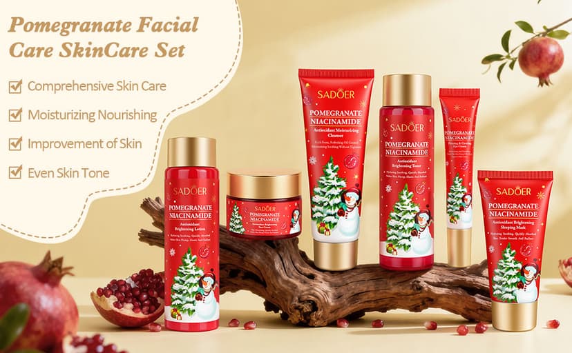 Christmas Gifts 6 Pcs Skin Care Set Pomegranate Moisturize Soothe Hydrate Gifts for Teenage Girls Stocking Stuffers Christmas Gifts for Women-Cleanser,Toner,Lotion,Face Cream,Eye Cream,Sleep Mask