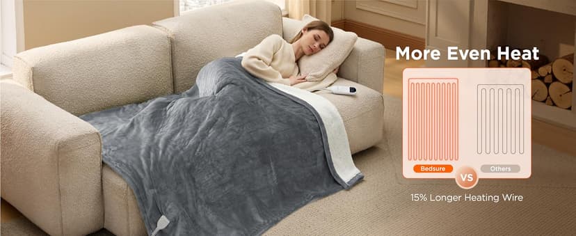 Bedsure Heated Blanket Throw Blanket - Fast Heating Electric Blanket, GentleSoft Flannel Heated Throw with 4 Time Settings, 6 Heating Settings, Warm Gifts for Grandma (50x60 inches, Grey)