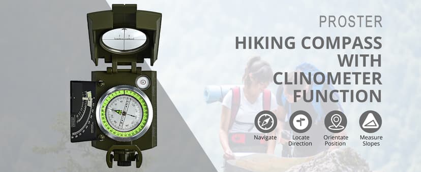 Proster IP65 Compass Hiking Survival - Lensatic Sighting Compass for Camping Navigation, Compass with Clinometer & Carry Bag for Camping Hunting Hiking Geology Activities
