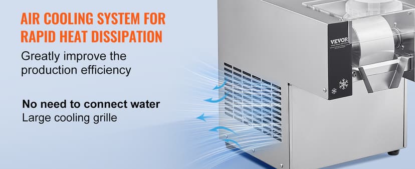 VEVOR Commercial Snowflake Ice Machine, 176.4LBS/24H Snowflake Ice Maker, Stainless Steel Ice Shaver Machine, Electric Snow Cone Maker, Air Cooling System for Rapid Heat Dissipation, for Bakery, Café