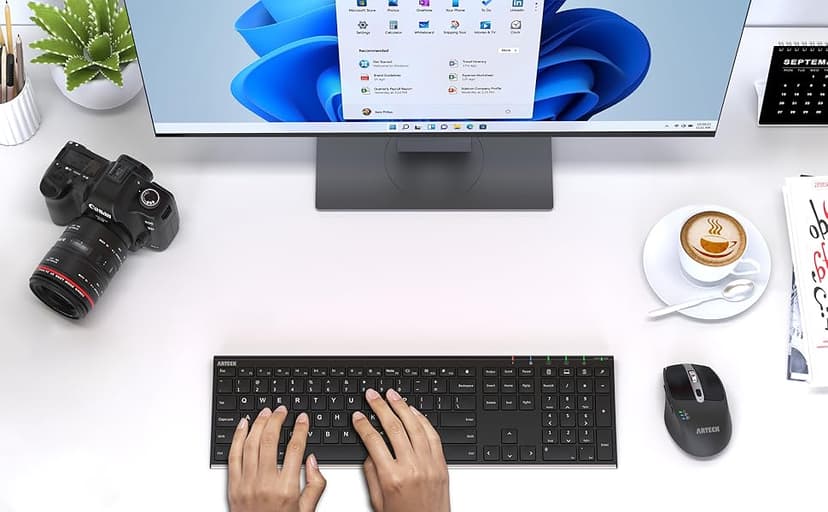 Arteck 2.4G Wireless Keyboard Stainless Steel Ultra Slim Full Size Keyboard with Numeric Keypad for Computer/Desktop/PC/Laptop/Surface/Smart TV and Windows 10/8/ 7 Built in Rechargeable Battery