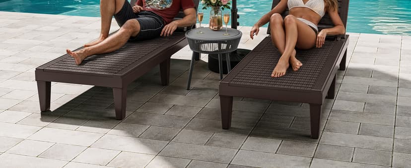 YITAHOME Outdoor Chaise Lounge Chair, Plastic Pool Chaise Lounge with 5-Position Backrest, Easy Assembly & Waterproof for Patio & Poolside, Set of 2, Brown