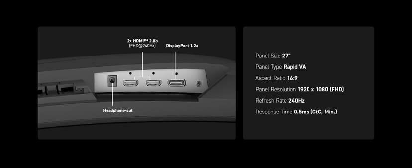 msi MAG 274CF X24 27-inch 1920 x 1080 (FHD) Gaming Monitor, 240Hz, FreeSync Premium, HDR Ready, HDMI, VGA Port, VESA Mountable, Tilt, 4-Side Slim Bezel, 0.5ms, Black