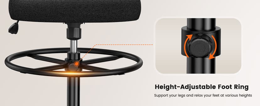ErGear Drafting Chair, Standing Desk Chair with Flip-Up Armrests, High Desk Chair Adjustable Height, Ergonomic Tall Office Chair with Lumbar Support and Adjustable Footrest Ring