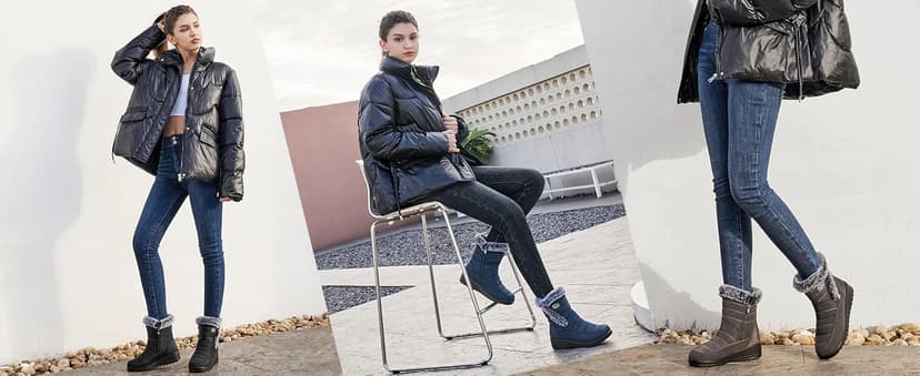 HARENCE Womens Winter Boots Comfort Snow Warm Fur Lined Outdoor Waterproof