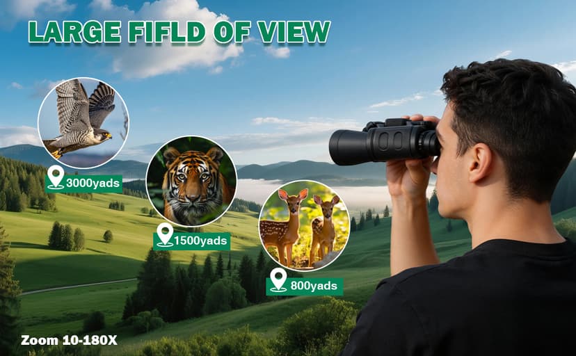 10-180x100 Zoom Binoculars for Adults, Day/Low Light Night Vision High Powered Binoculars with BAK4 & FMC Lens, Waterproof Fogproof for Hunting Birdwatching Travel Sports Concerts Gift for Men