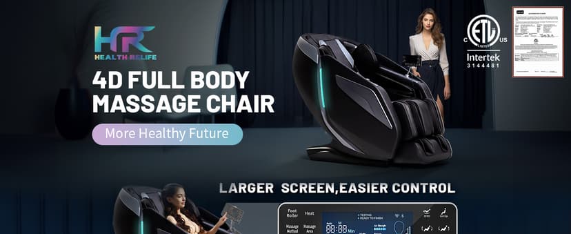 HealthRelife 4D Massage Chair Full Body Zero Gravity Recliner - 55“ SL-Track,15 Auto Modes,11 Massage Technique,40 Airbags Massage,with Yoga Stretch,APP Control,Shiatsu Foot Massage(Black)