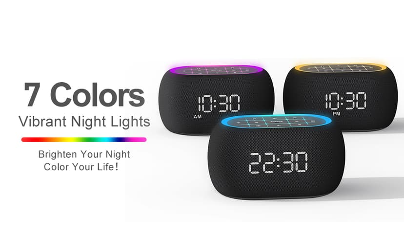 ANJANK Alarm Clock FM Radio with Bluetooth Speaker, Hi-Fi Stereo Sound, 0-100% Dimmer,7 Clolors Night Light, 8 Wake Up Sounds,16-Level Volume, Small Digital Clock with Sleep Timer for Bedroom Bedside