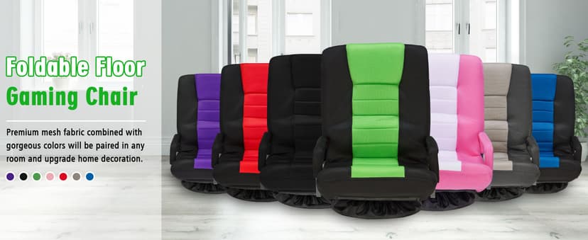 Swivel Floor Gaming Chair w/Armrests,Folding Video Reclining Sofa w/6 Adjustable Position, Padded Backrest & Cushion, Lazy Lounger Couch for E-Sports, Reading, Relaxing, Watching TV, Green