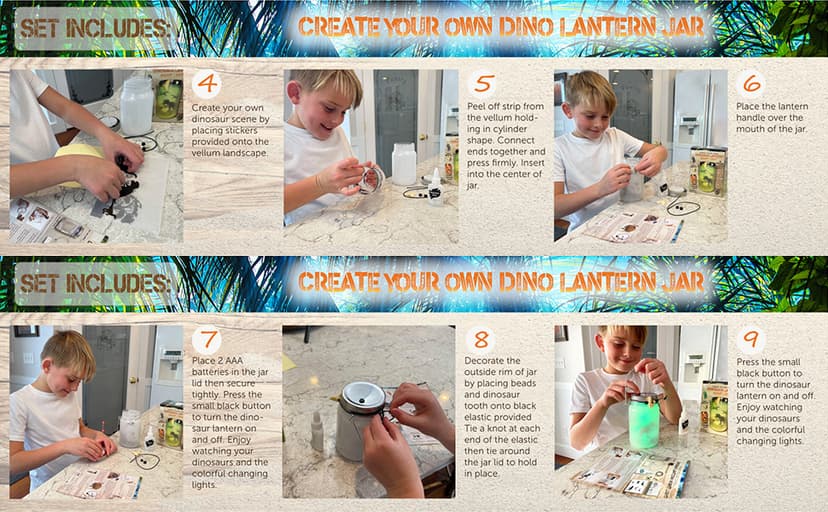 Hapinest DIY Dinosaur Toy Lantern Make Your Own Night Light Kit, Dino Toy Lanterns for Kids, Dinosaur Arts and Crafts Birthday Gift Ideas for Kids Boys Girls Ages 6 7 8 9 10 Years Old & Up