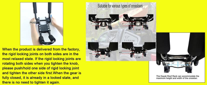 Folding Kayak roof Rack Adjustable for Kayak/Canoe/SUP,J-Bar Rack on Roof Mounting On SUV, Car and Truck Crossbars. (23-krf-1)