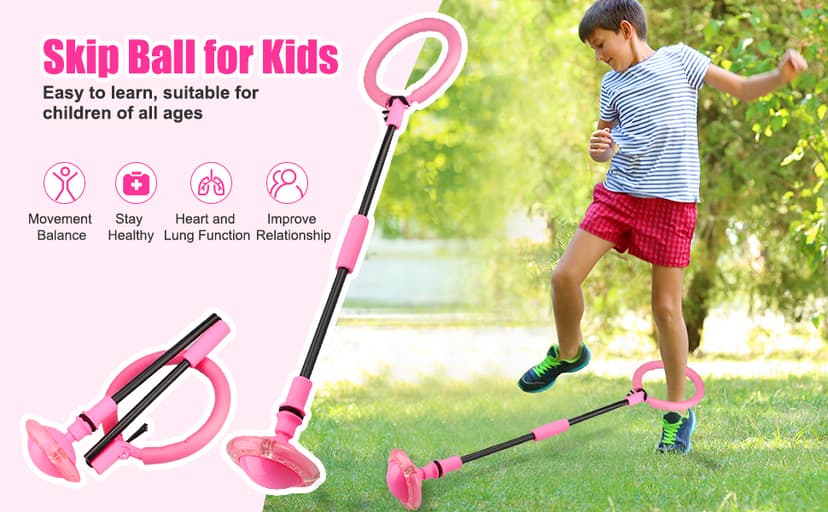 Ankle Skip Ball for Kids - Foldable Flash Wheel Skip Ball, Outside Game Toys for Kids & Adults, Gift for Boys & Girls Age 5 6 7 8 9 10 Years Old, Pink