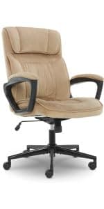 Serta® Hannah Executive Home Office Desk Chair, Ergonomic Mid-Back with Lumbar Support, Firm Seat Cushion, Layered Body Pillows, Padded Armrests, Swivel Base, Easy Assembly, Microfiber, Beige