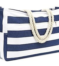 Fammart Mesh Beach Bag, Large Beach Tote with Zipper Pocket, Toys Pool Bag for Family Travel Vacation Cruise Essentials