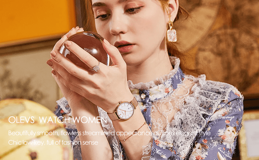 OLEVS Women's Watch Luxury Dress Rose Gold Women Slim Thin Lightweight Watch Stainless Steel Mesh Watches Fashion Waterproof Ladies Wrist Watch Black White Blue Face,Adjustable Bracelet